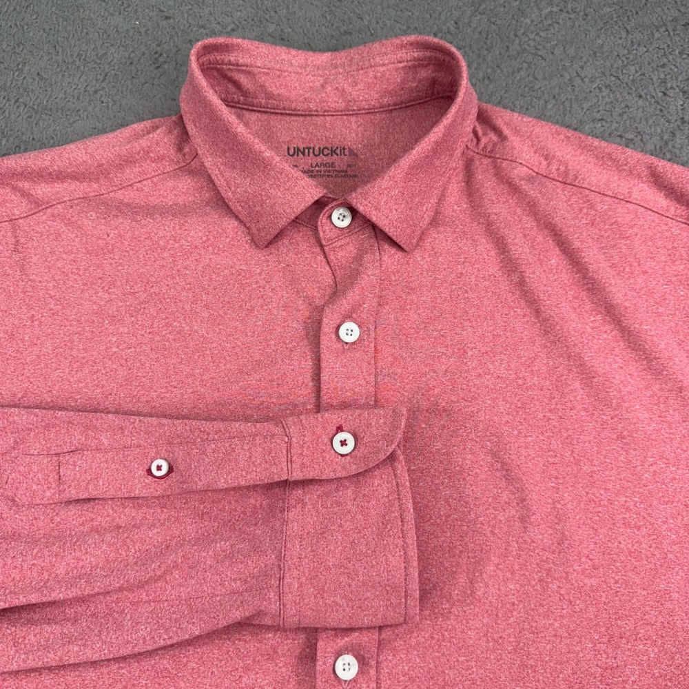 UNTUCKit Button Down Shirt Mens Large Red Heathered Performance Long‎ Sleeve